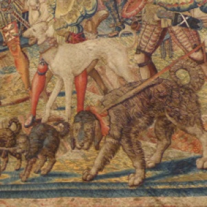 16thC tapestry: hunting dugz